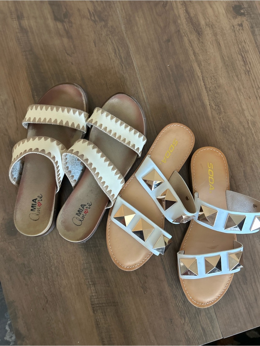 2 super cute SODA MIA White Studded Double Strap Slide Sandals